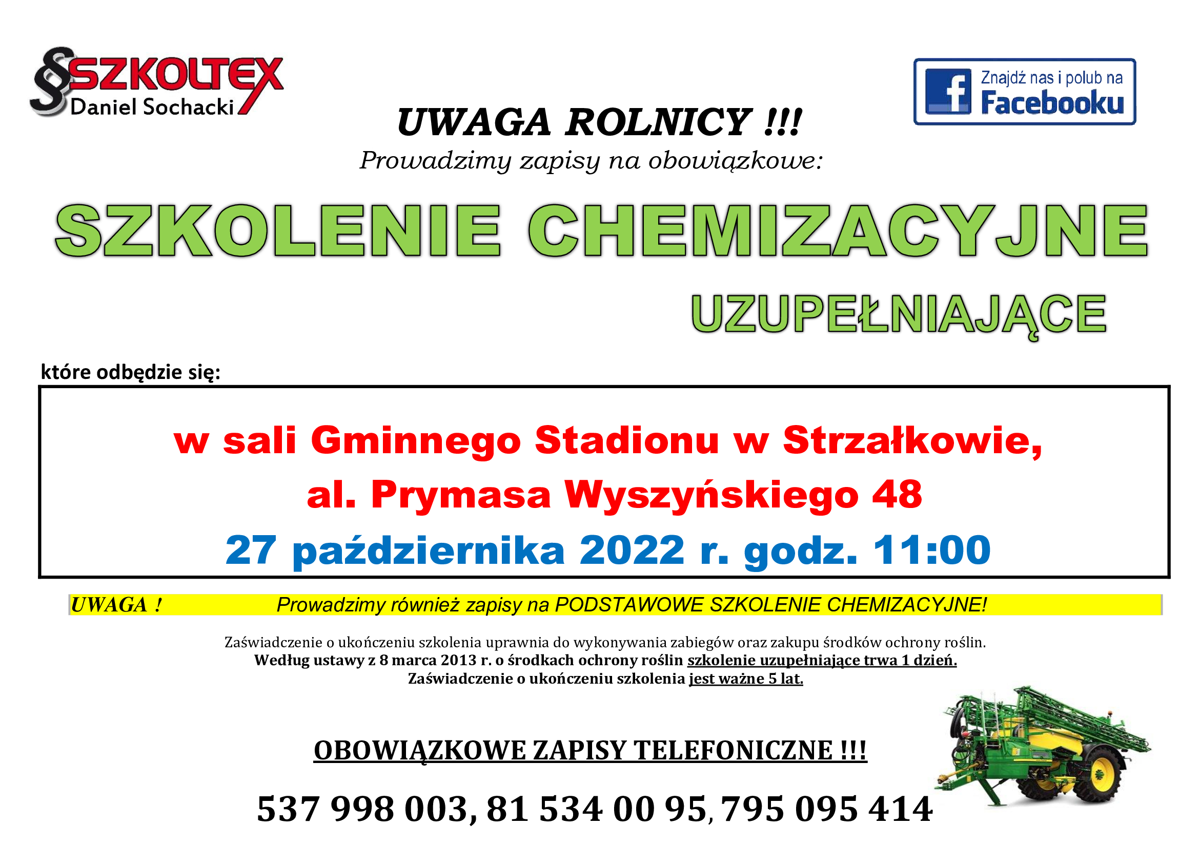 Plakat dotyczący szkolenia chemizacyjnego